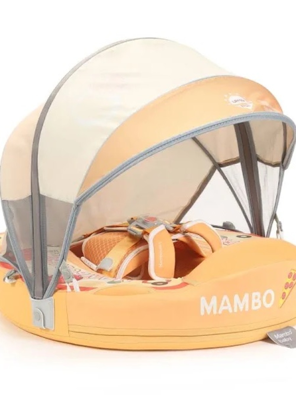 Mambobaby baby Kids Swim float with Sun Canopy and tail pillow- Orange pizza